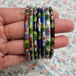 Vintage Cloisonne Bangle Bracelets Set
